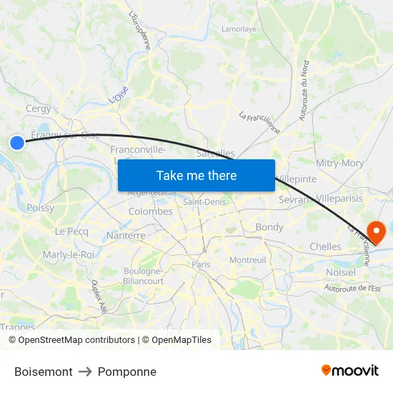 Boisemont to Pomponne map