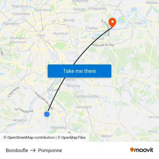 Bondoufle to Pomponne map