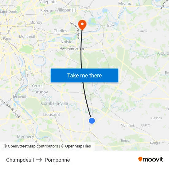 Champdeuil to Pomponne map