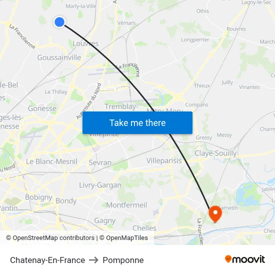 Chatenay-En-France to Pomponne map