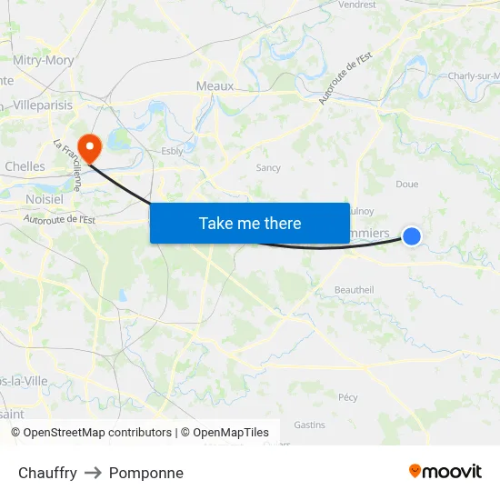 Chauffry to Pomponne map