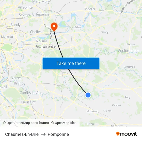 Chaumes-En-Brie to Pomponne map