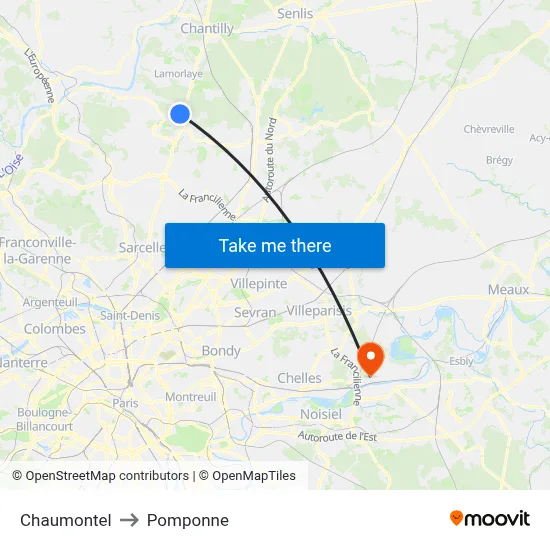 Chaumontel to Pomponne map