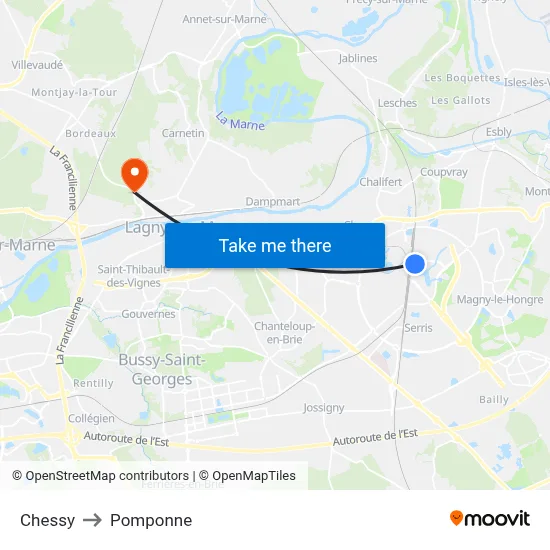 Chessy to Pomponne map