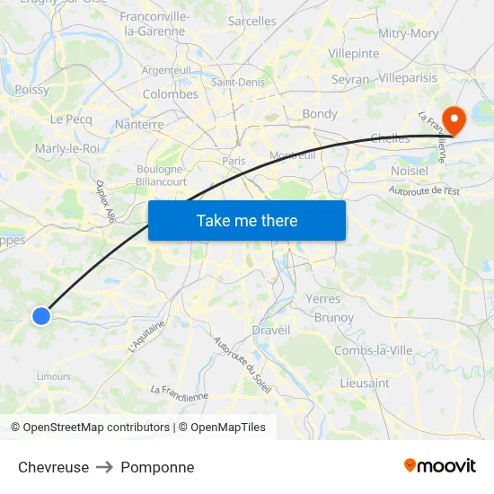 Chevreuse to Pomponne map