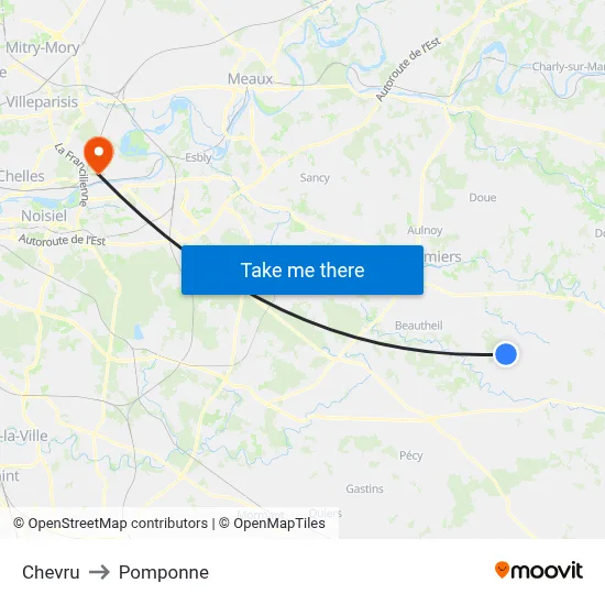 Chevru to Pomponne map