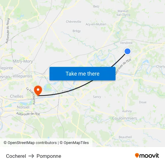 Cocherel to Pomponne map