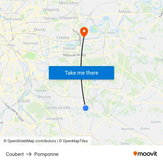 Coubert to Pomponne map