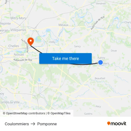 Coulommiers to Pomponne map