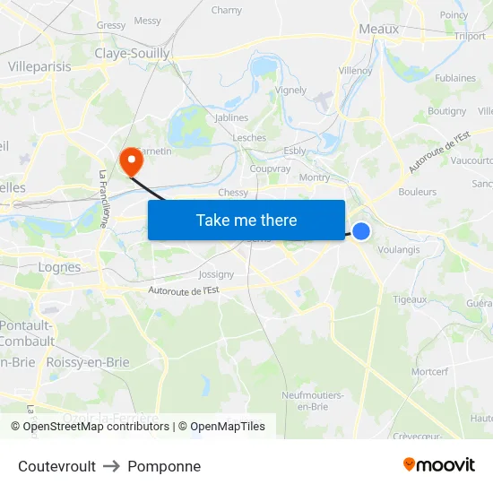 Coutevroult to Pomponne map