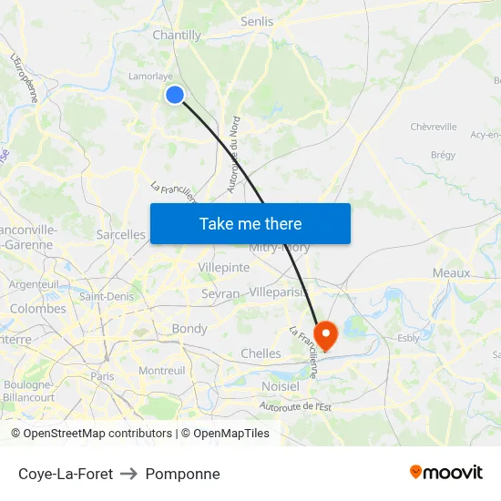 Coye-La-Foret to Pomponne map