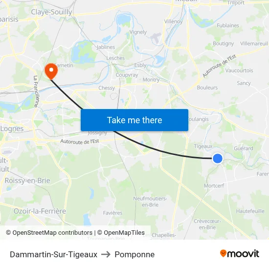 Dammartin-Sur-Tigeaux to Pomponne map