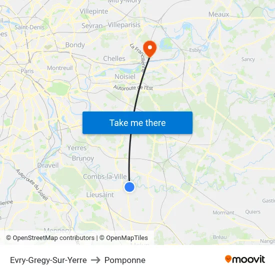 Evry-Gregy-Sur-Yerre to Pomponne map