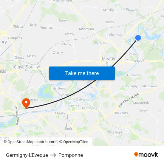 Germigny-L'Eveque to Pomponne map