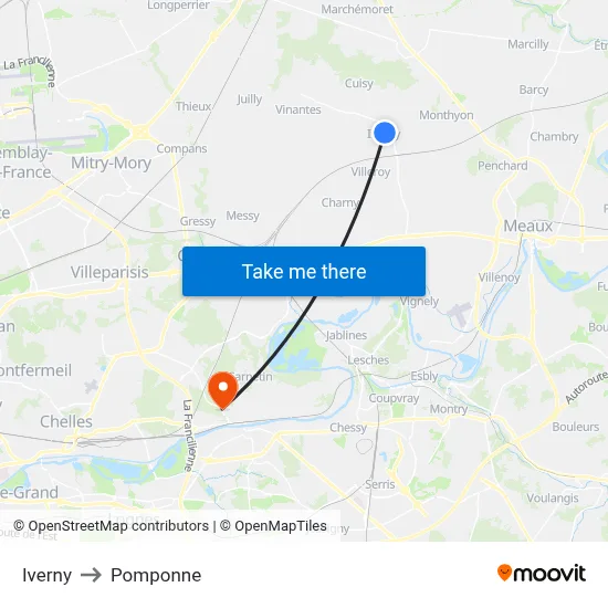 Iverny to Pomponne map