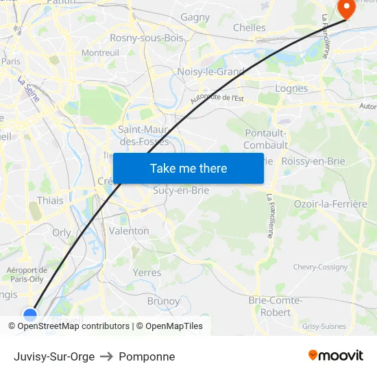 Juvisy-Sur-Orge to Pomponne map