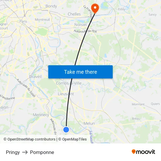 Pringy to Pomponne map