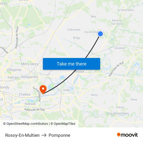 Rosoy-En-Multien to Pomponne map