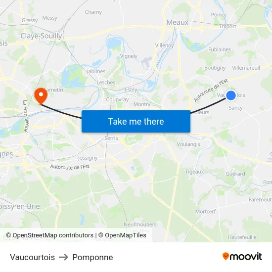 Vaucourtois to Pomponne map