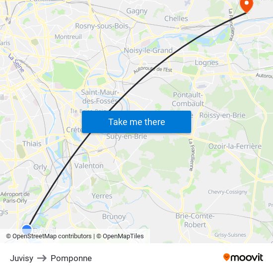 Juvisy to Pomponne map