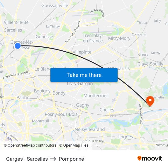 Garges - Sarcelles to Pomponne map