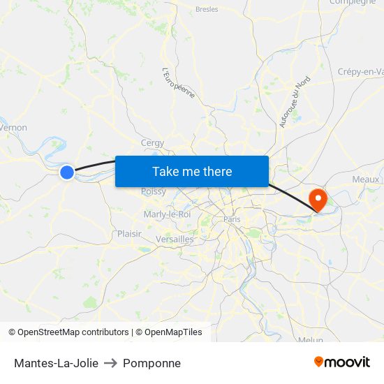 Mantes-La-Jolie to Pomponne map