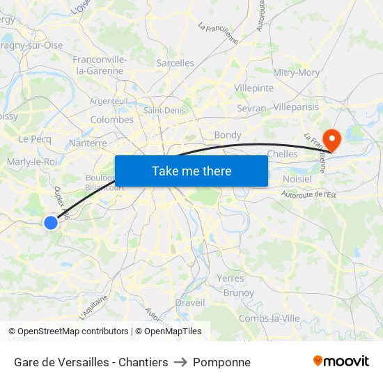 Gare de Versailles - Chantiers to Pomponne map