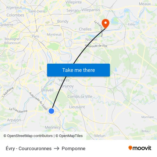 Évry - Courcouronnes to Pomponne map