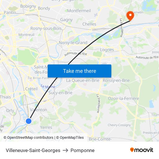 Villeneuve-Saint-Georges to Pomponne map