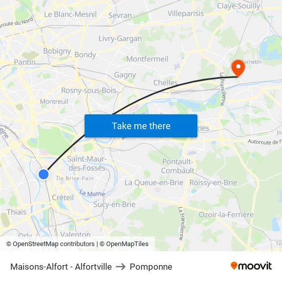 Maisons-Alfort - Alfortville to Pomponne map