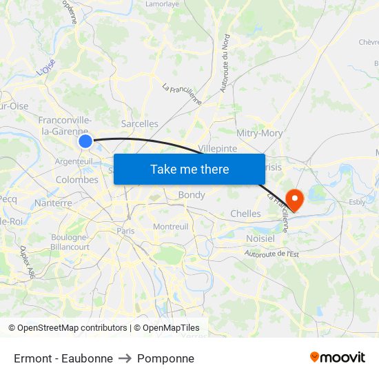 Ermont - Eaubonne to Pomponne map