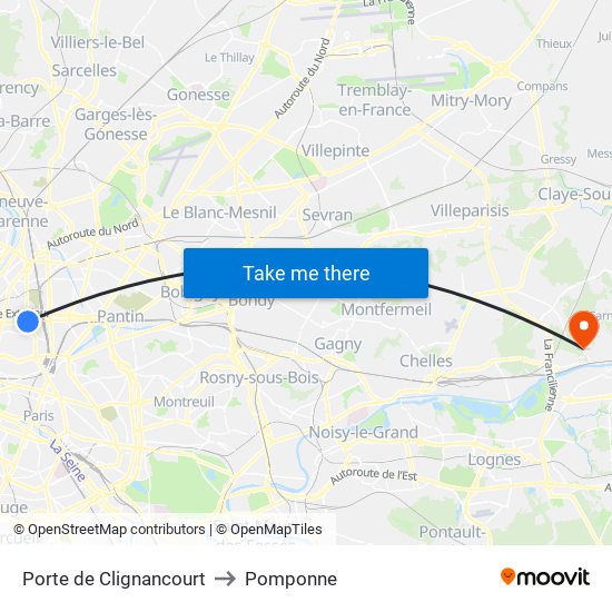 Porte de Clignancourt to Pomponne map