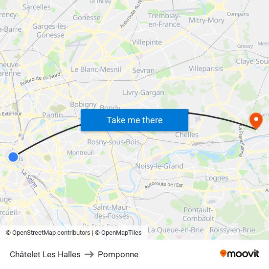 Châtelet Les Halles to Pomponne map