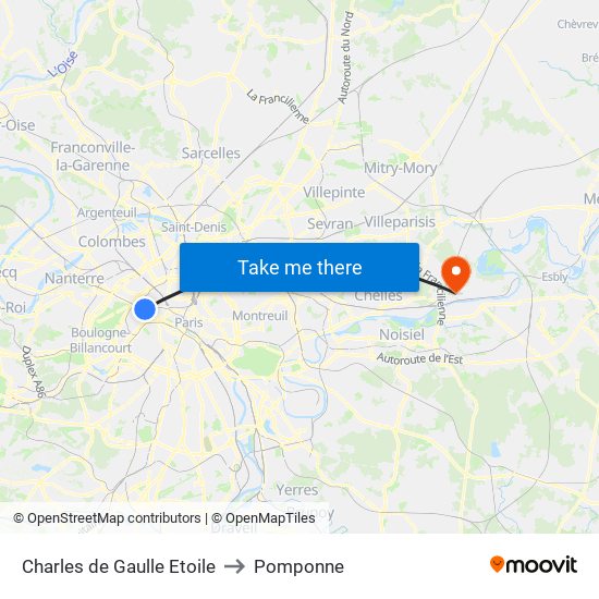 Charles de Gaulle Etoile to Pomponne map