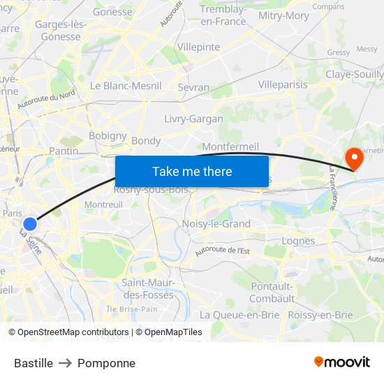 Bastille to Pomponne map