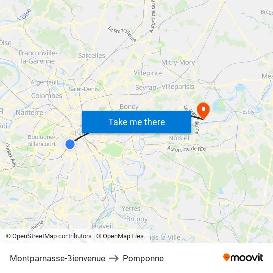 Montparnasse-Bienvenue to Pomponne map