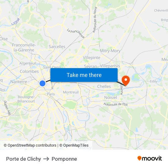 Porte de Clichy to Pomponne map