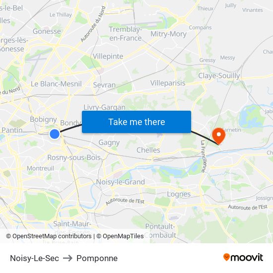Noisy-Le-Sec to Pomponne map