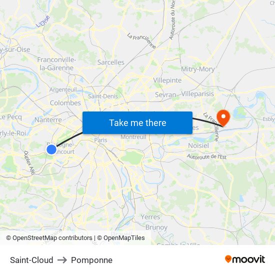 Saint-Cloud to Pomponne map