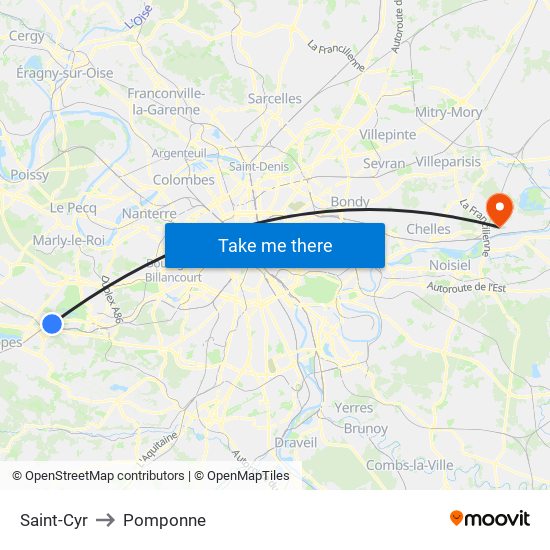 Saint-Cyr to Pomponne map