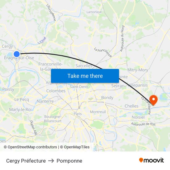 Cergy Préfecture to Pomponne map