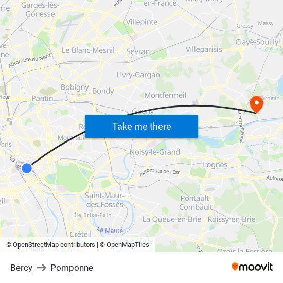 Bercy to Pomponne map