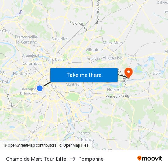 Champ de Mars Tour Eiffel to Pomponne map