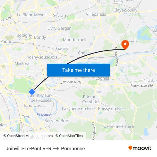 Joinville-Le-Pont RER to Pomponne map