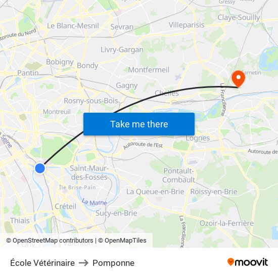 École Vétérinaire to Pomponne map