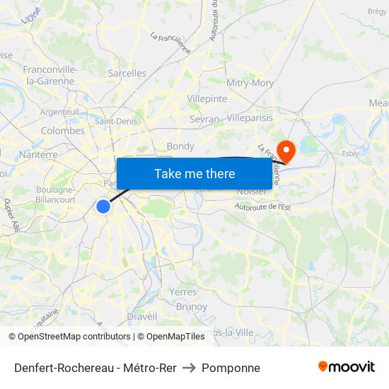 Denfert-Rochereau - Métro-Rer to Pomponne map