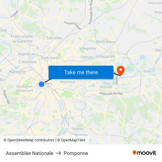 Assemblée Nationale to Pomponne map