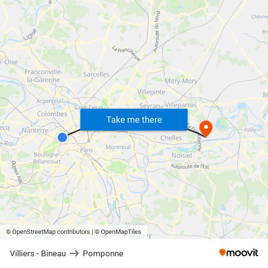 Villiers - Bineau to Pomponne map
