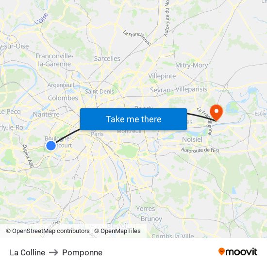 La Colline to Pomponne map