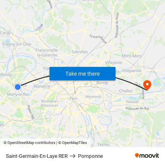 Saint-Germain-En-Laye RER to Pomponne map